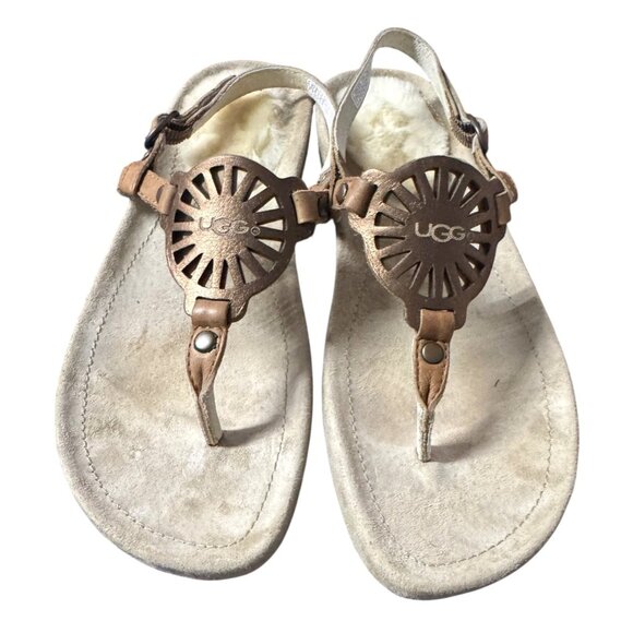 Ugg Womens 7 Sheepskin-Lined Leather Sandals With Laser-Cut Design - Picture 2 of 7